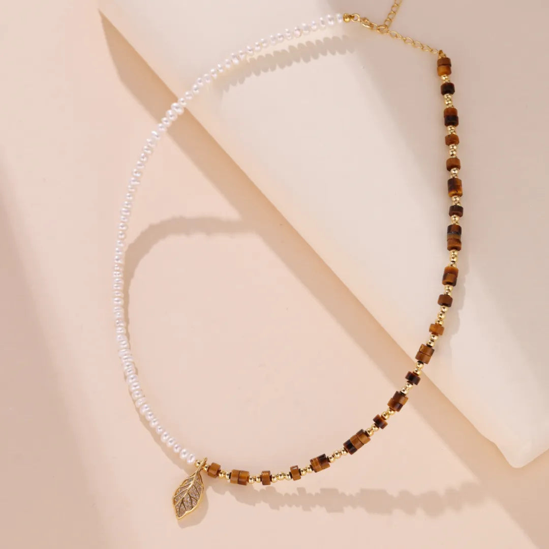 Tiger Eye Necklace "Precious Nature" Gold-Plated Silver