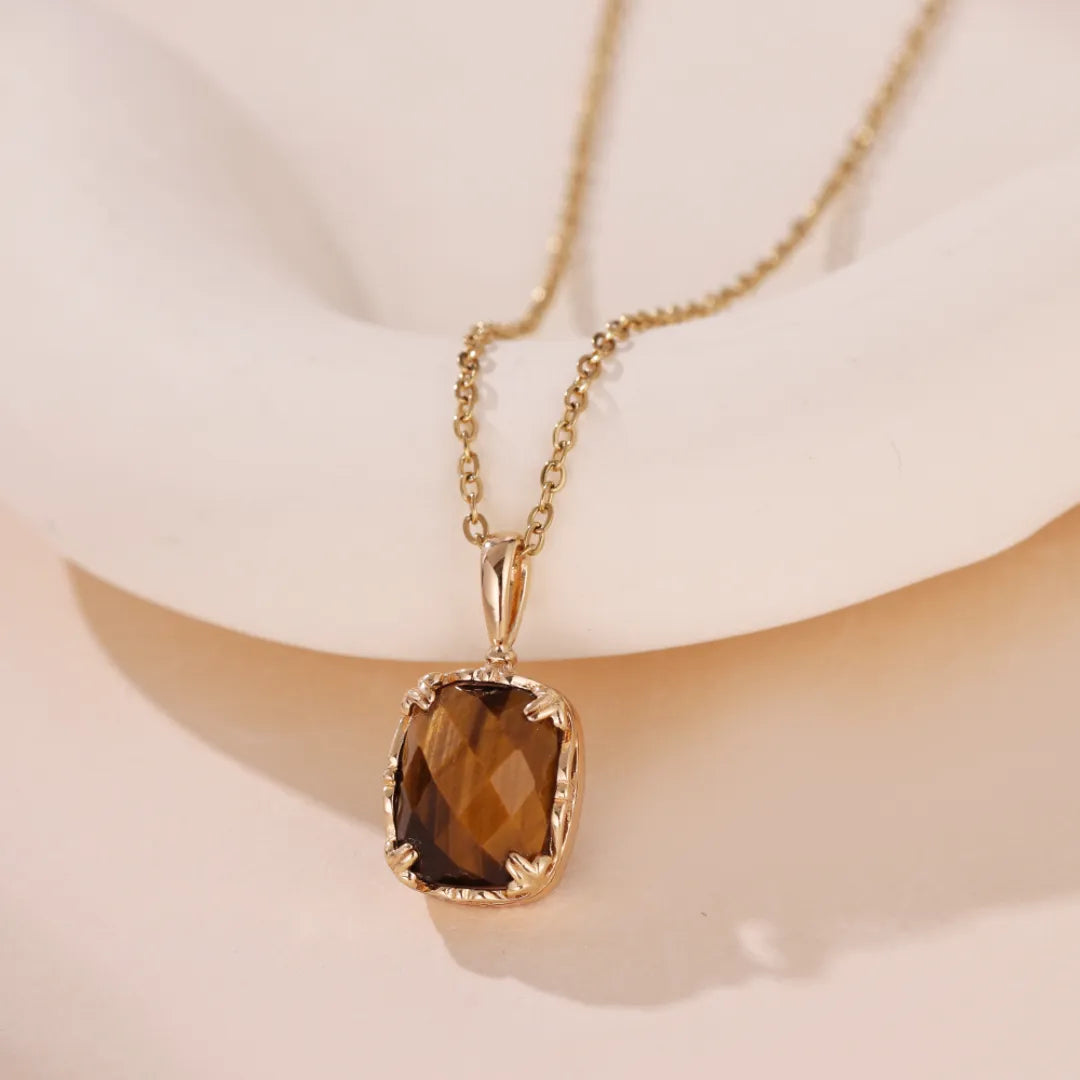 Tiger Eye and Rose Quartz Necklace "Charming Sun" Gold-Plated Silver