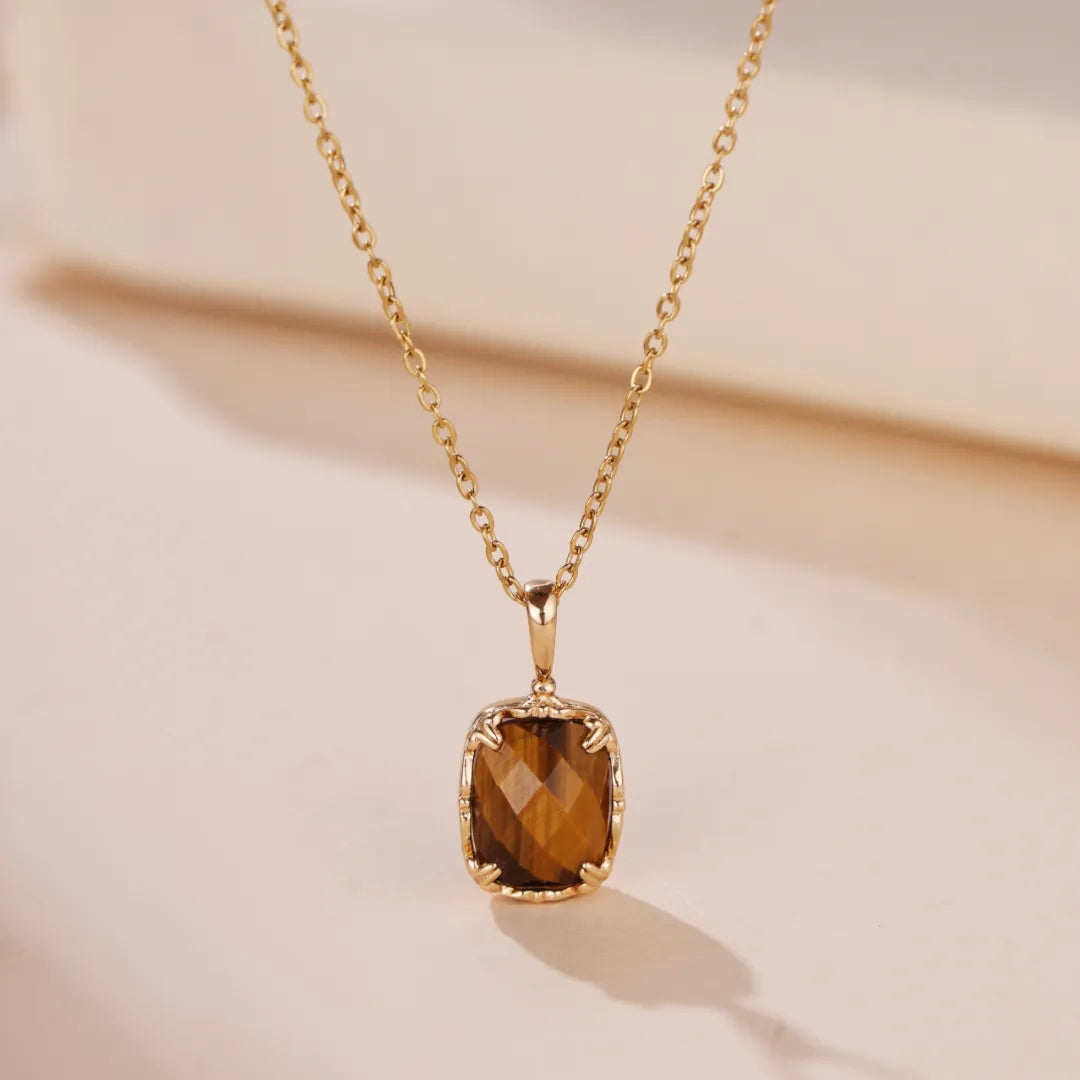 Tiger Eye and Rose Quartz Necklace "Charming Sun" Gold-Plated Silver