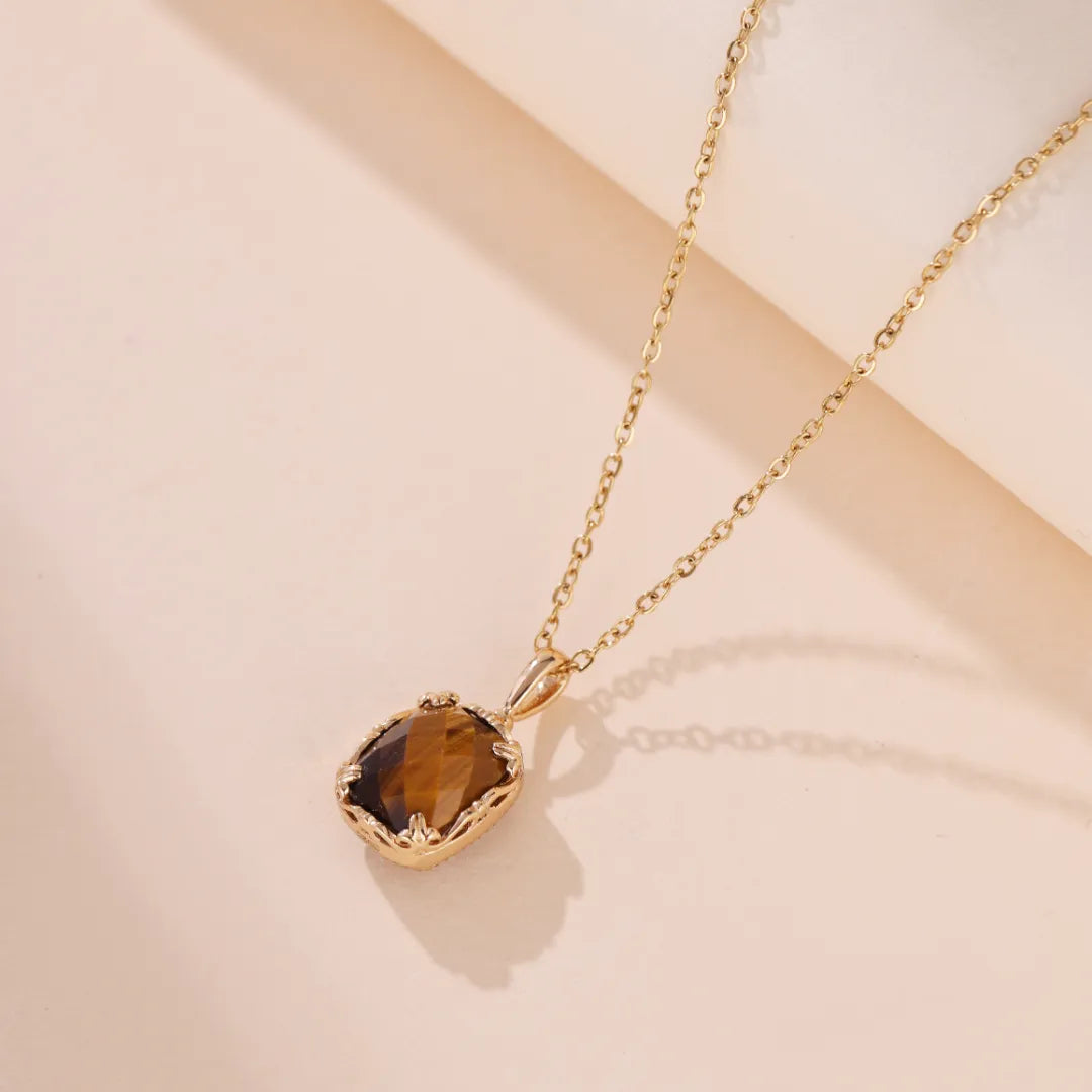 Tiger Eye and Rose Quartz Necklace "Charming Sun" Gold-Plated Silver