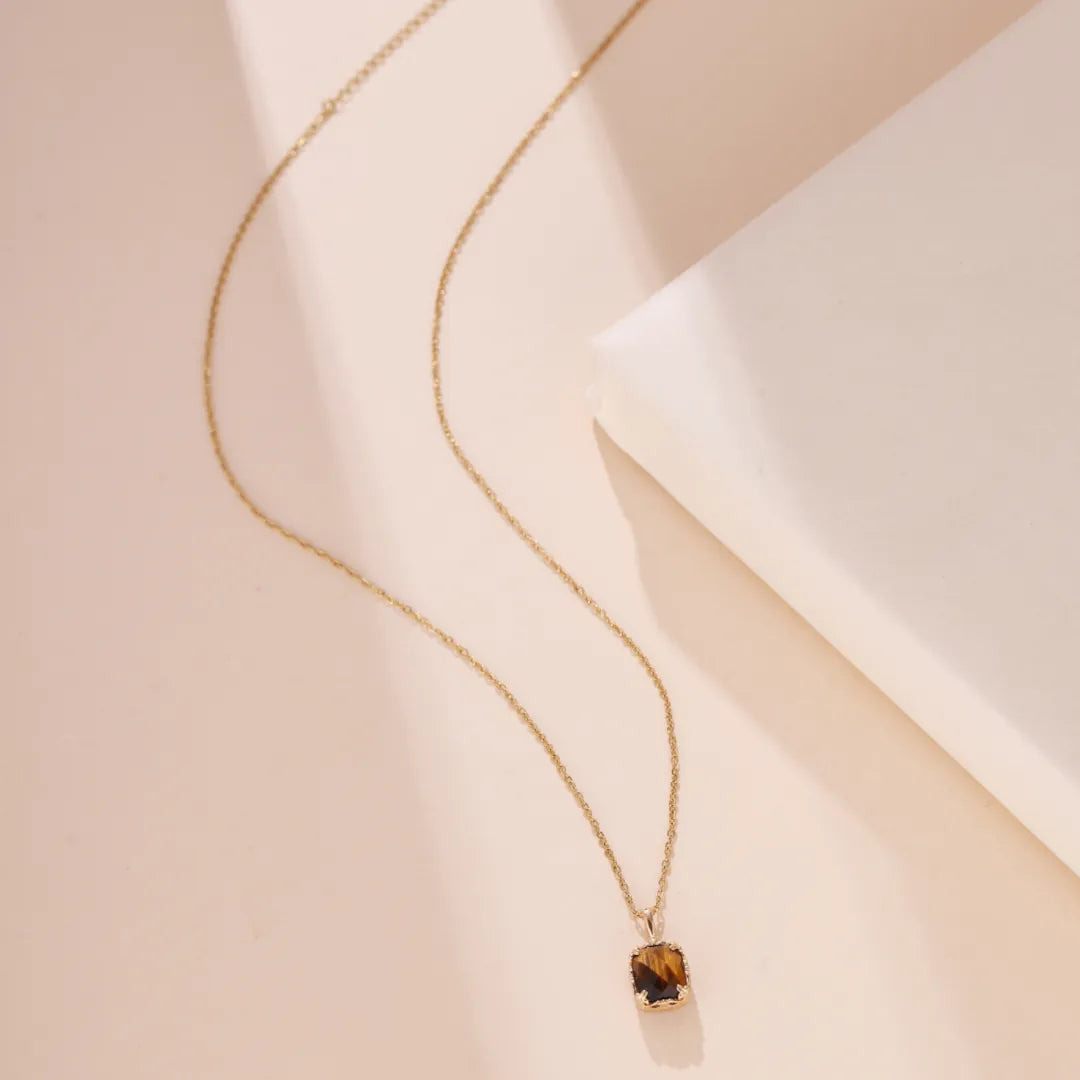 Tiger Eye and Rose Quartz Necklace "Charming Sun" Gold-Plated Silver