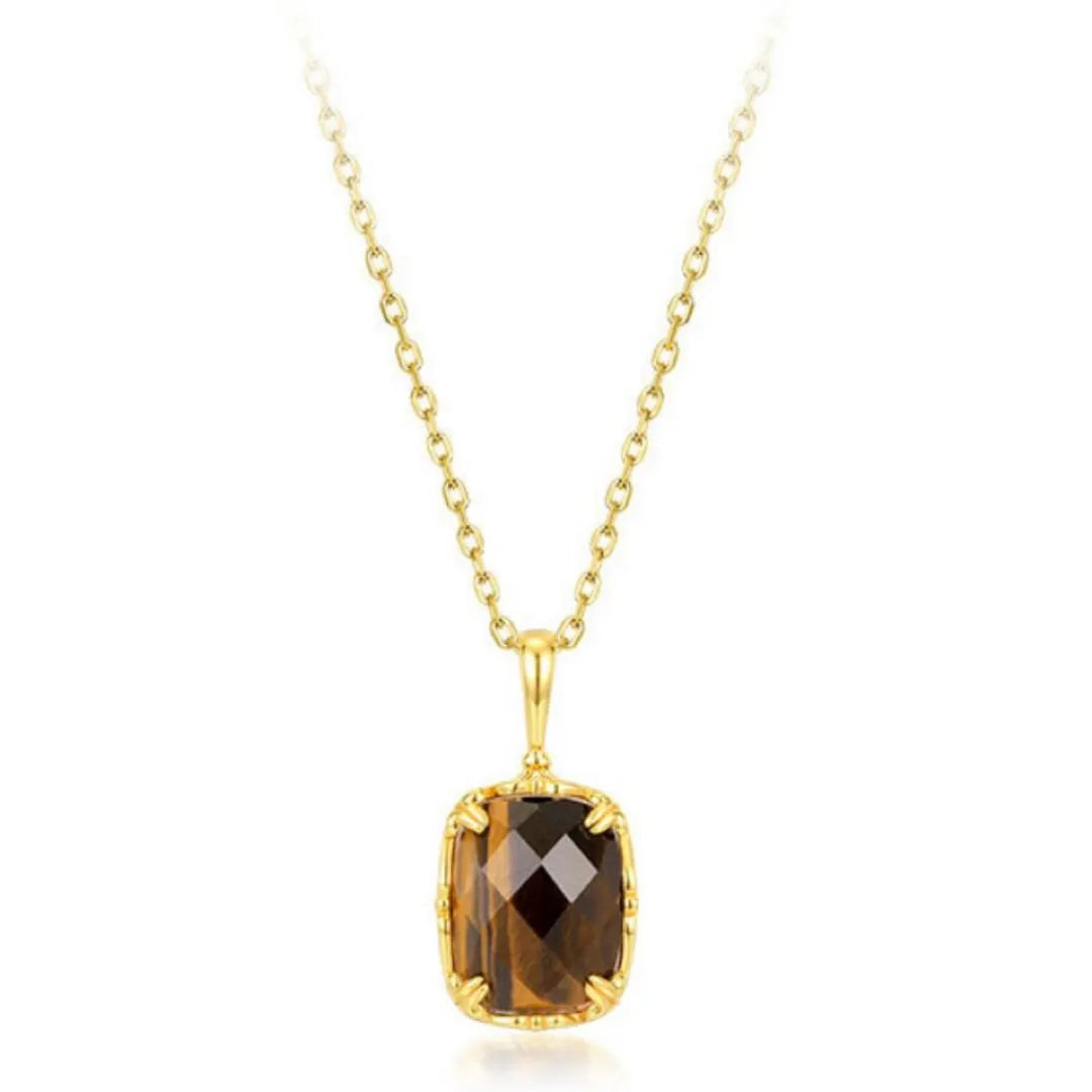 Tiger Eye and Rose Quartz Necklace "Charming Sun" Gold-Plated Silver