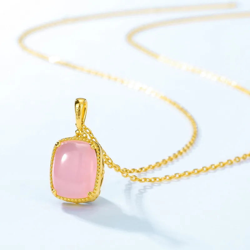 Tiger Eye and Rose Quartz Necklace "Charming Sun" Gold-Plated Silver