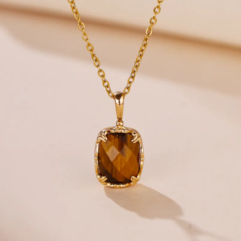 Tiger Eye and Rose Quartz Necklace "Charming Sun" Gold-Plated Silver