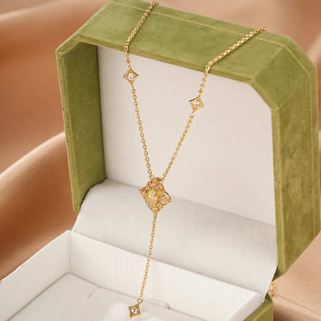 Opal Necklace "Antique Light" Gold-Plated Silver