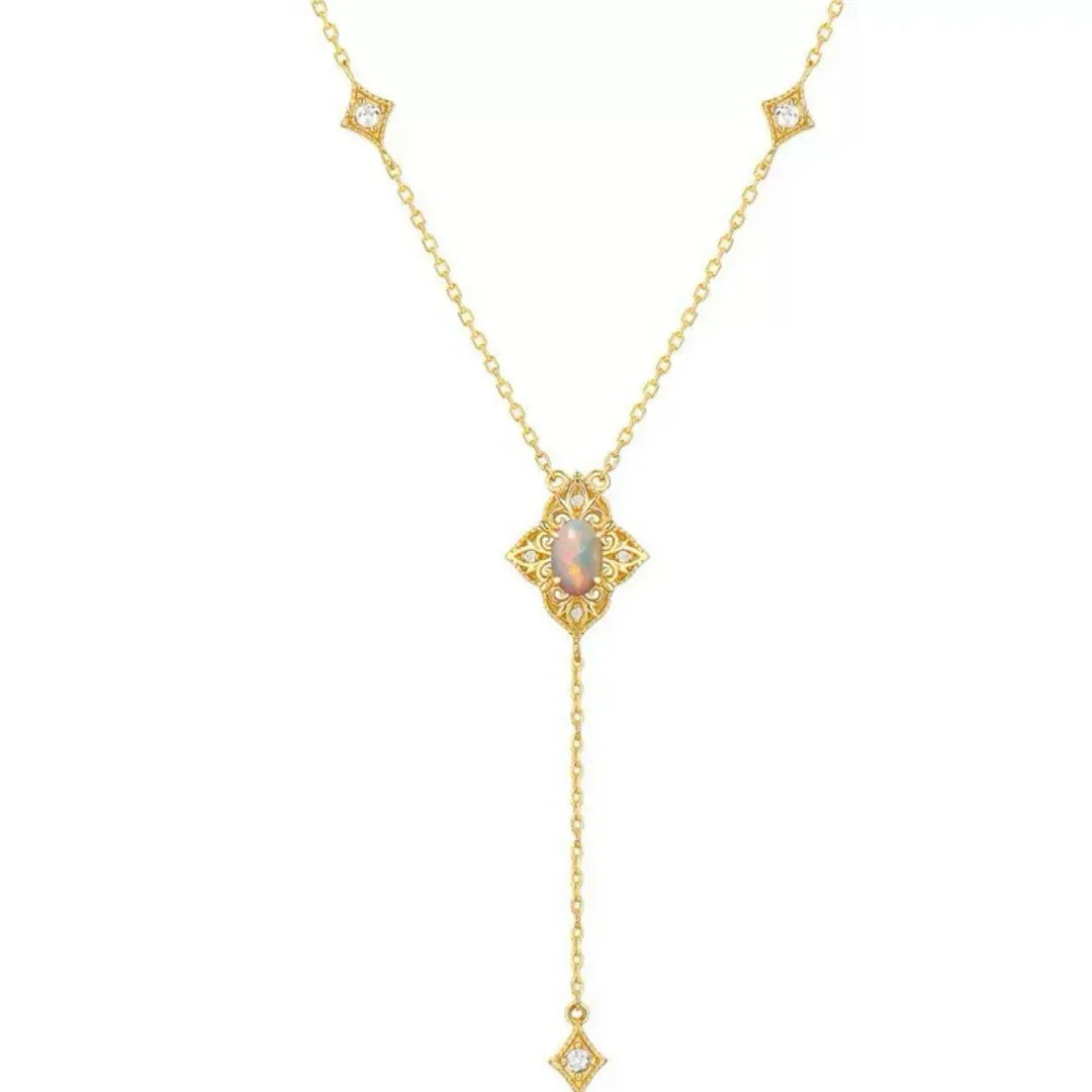 Opal Necklace "Antique Light" Gold-Plated Silver