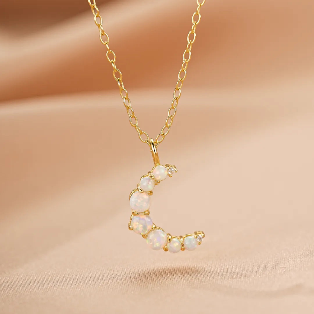 "Sweet Moon" Opal Necklace 18K Gold Plated Gold Silver