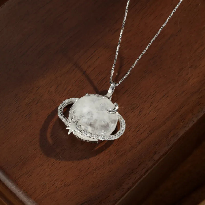 Collier Pierre de Lune "Éclipse Lunaire" Argent