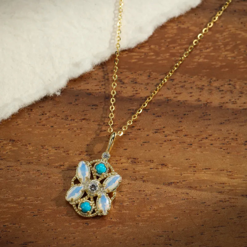 Moonstone Necklace "Ethereal Garden" Gold-Plated Silver