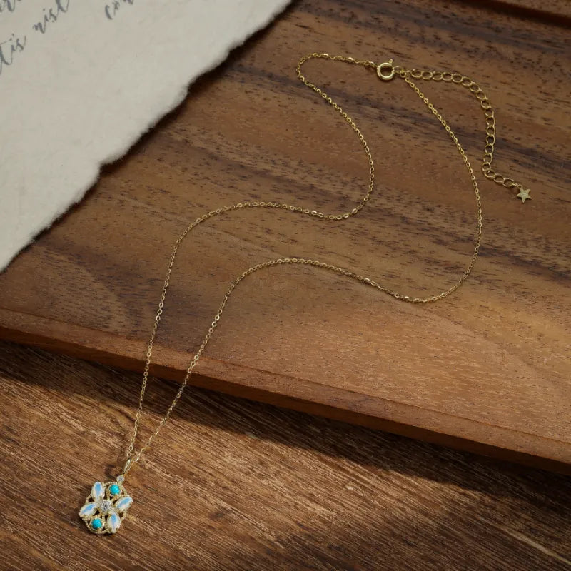 Moonstone Necklace "Ethereal Garden" Gold-Plated Silver