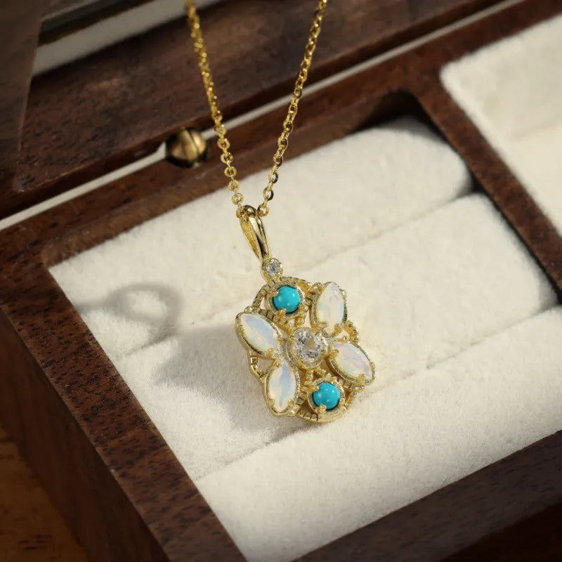 Moonstone Necklace "Ethereal Garden" Gold-Plated Silver