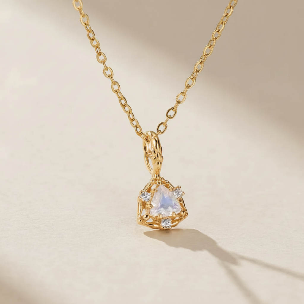 Halskette Mondstein "Himmlische Königin" Vergoldet Silber