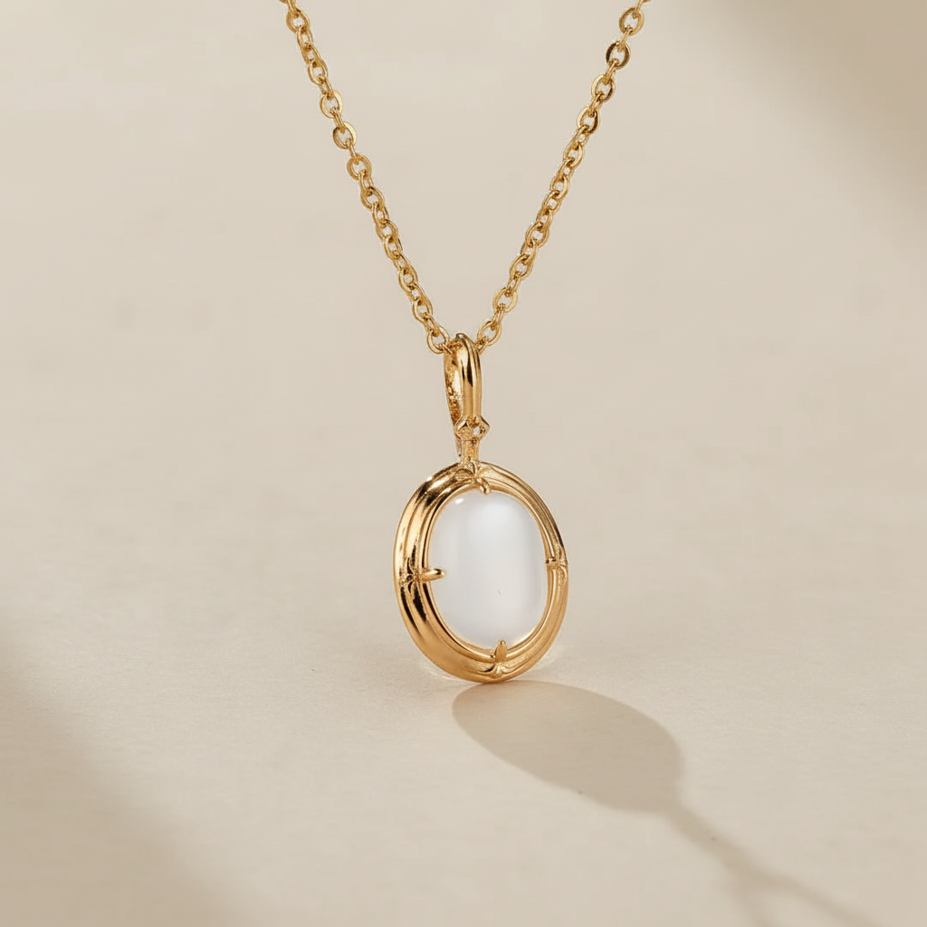 Halskette Mondstein "Antikes Schatz" Vergoldet Silber