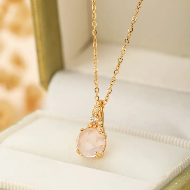 Collier Quartz Rose "Belle Floraison" Argent Doré Or