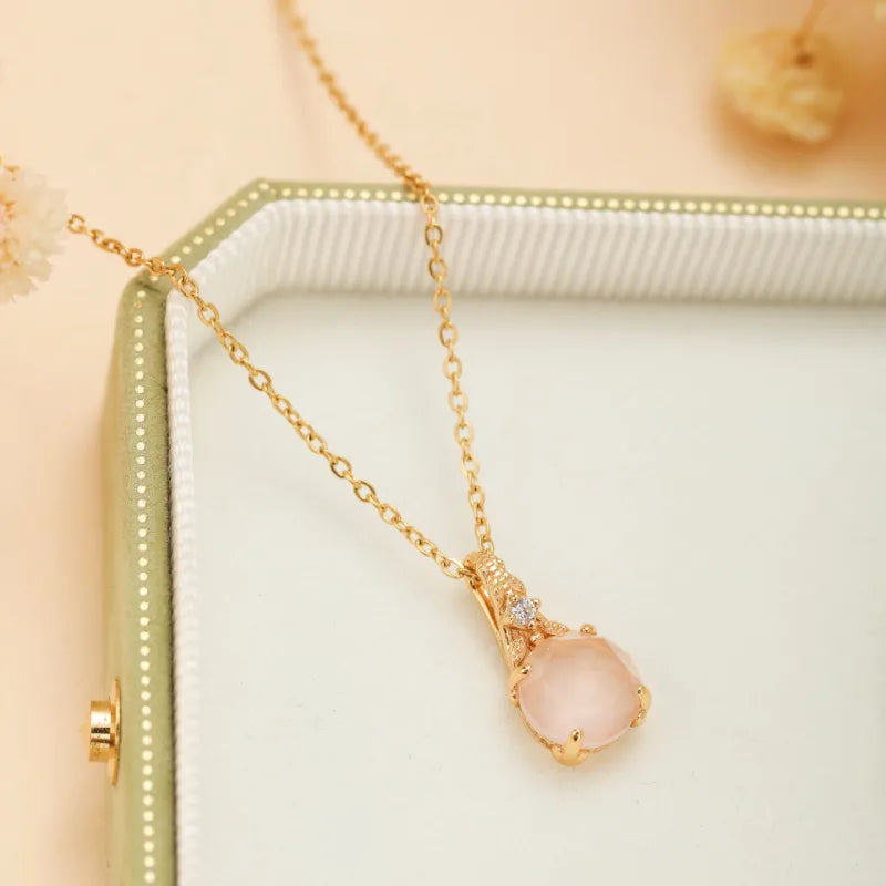 Rose Quartz Necklace "Beautiful Bloom" Gold-Plated Silver