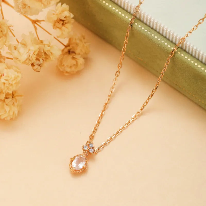 Collier Quartz Rose "Douceur" Argent Doré Or