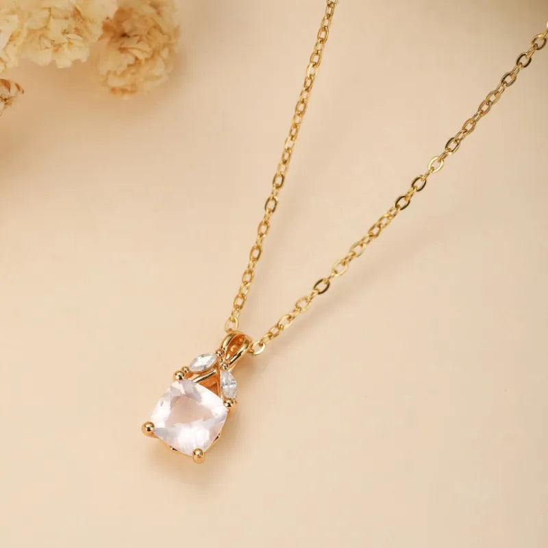 Collier Quartz Rose "Élégance Luxueuse" Argent Doré Or