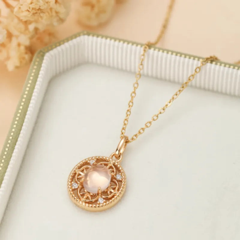 Collier Quartz Rose "Empire Rose" Argent Doré Or