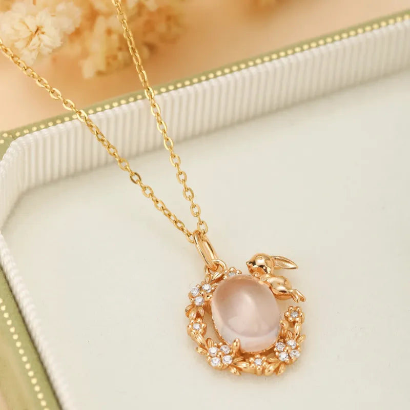 Collier Quartz Rose "Jardin Enchanté" Argent Doré Or