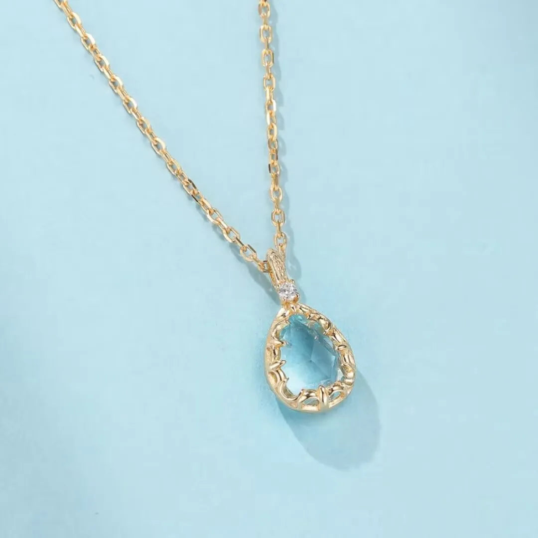 Collar Topacio "Brillo Marino" Plata Dorada Oro 14K