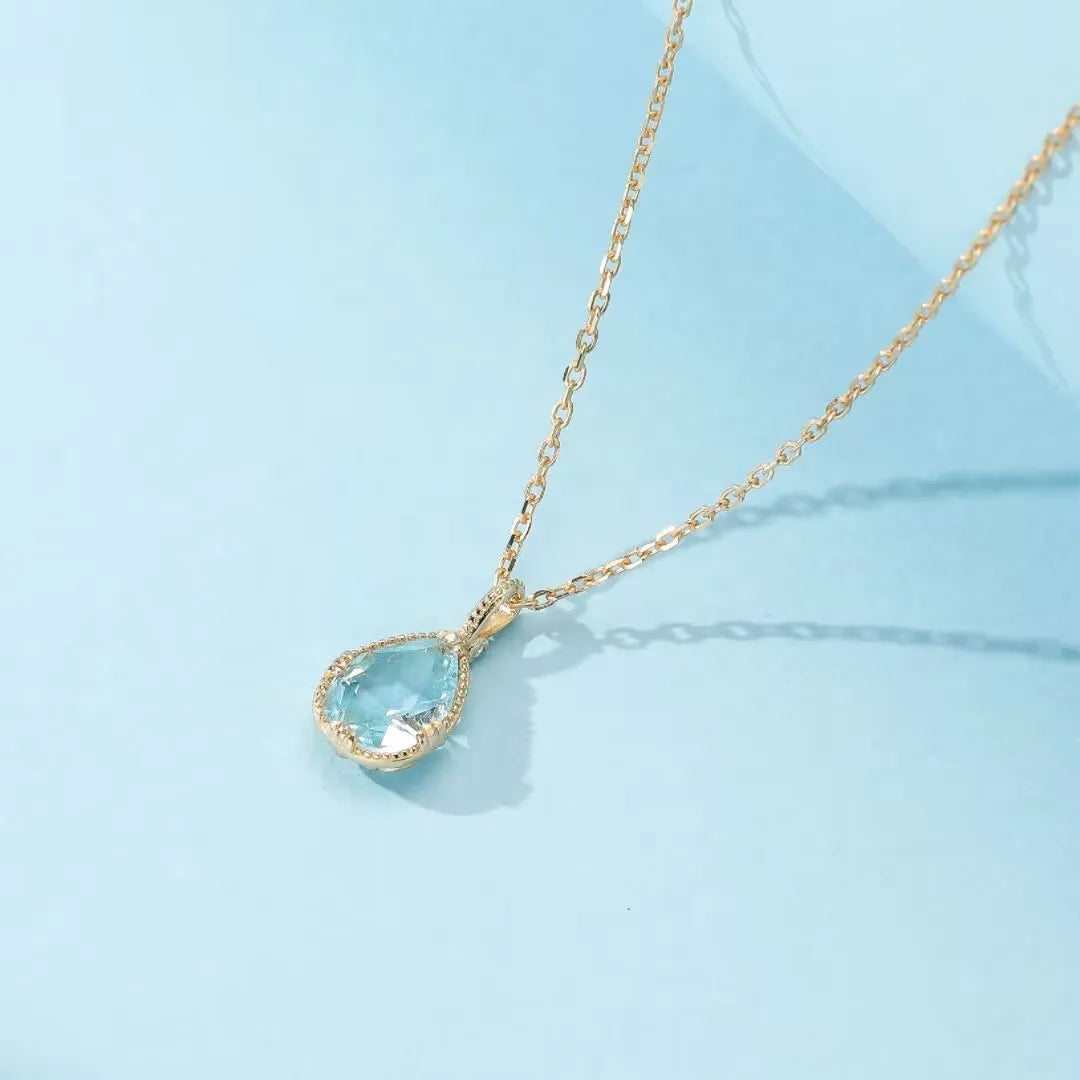 Collar Topacio "Brillo Marino" Plata Dorada Oro 14K