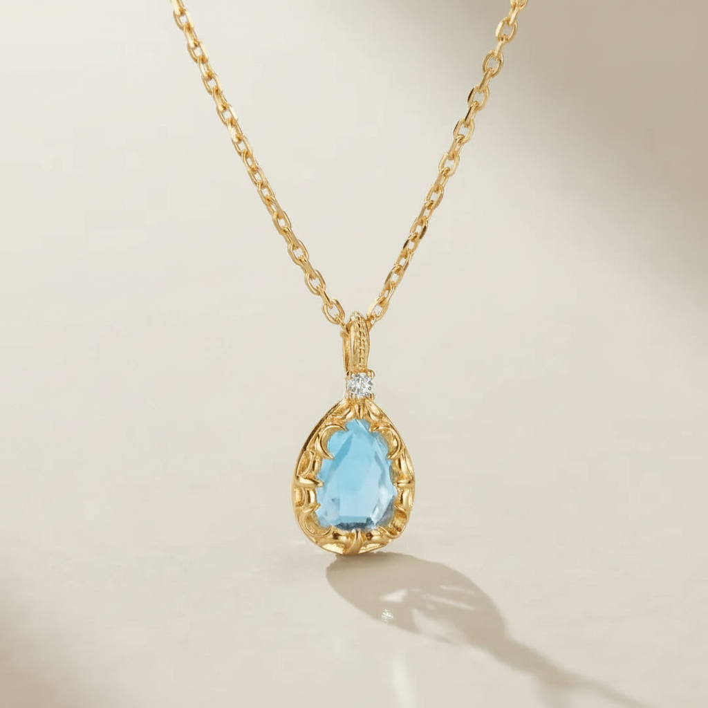 Topaz Necklace "Marine Sparkle" Gold-Plated Silver 14K