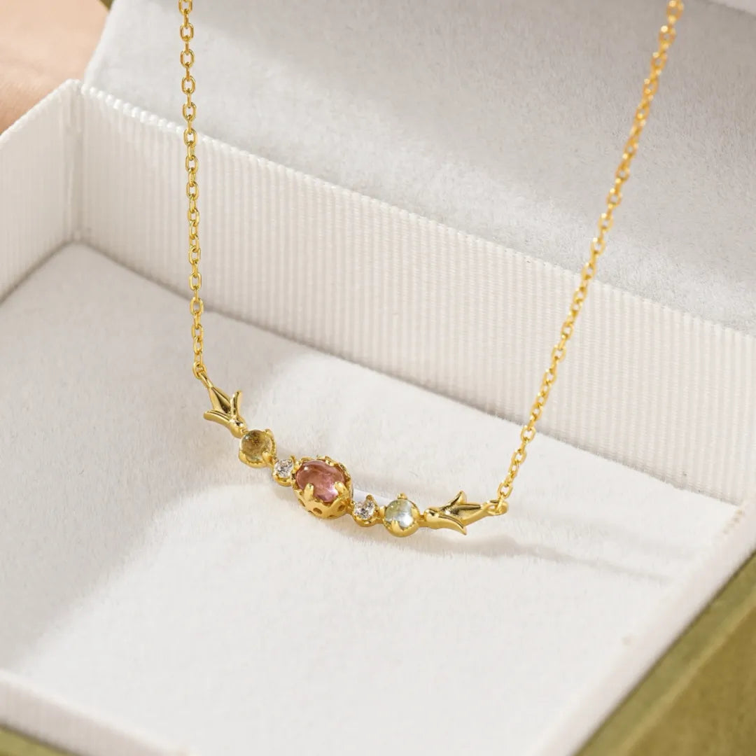 Halskette Turmalin, Topas und Peridot "Strahlende Sanftheit" Vergoldetes Silber 18K Gold