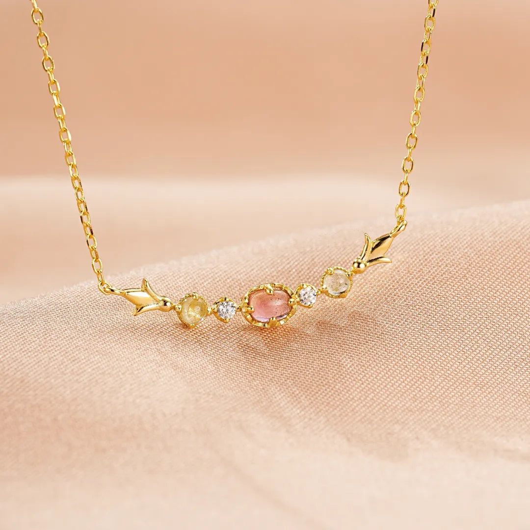 Halskette Turmalin, Topas und Peridot "Strahlende Sanftheit" Vergoldetes Silber 18K Gold