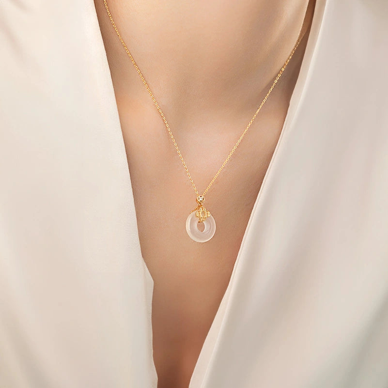 Jade Clover Necklace "Lucky Circle" Gold Plated Silver