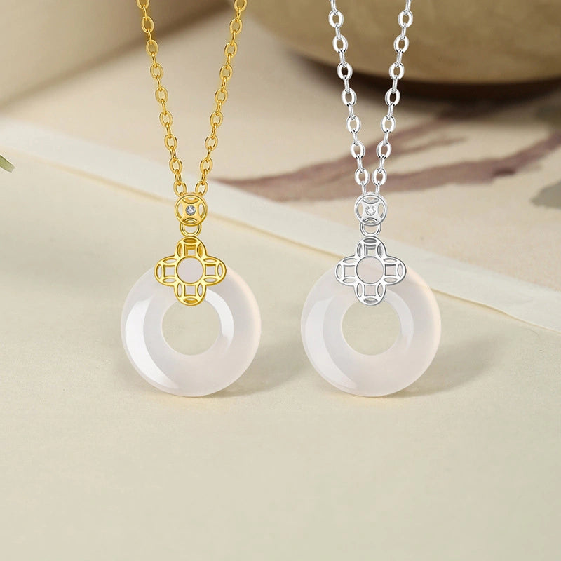 Jade Clover Necklace "Lucky Circle" Gold Plated Silver