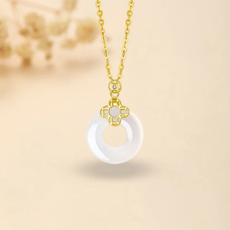 Jade Clover Necklace "Lucky Circle" Gold Plated Silver