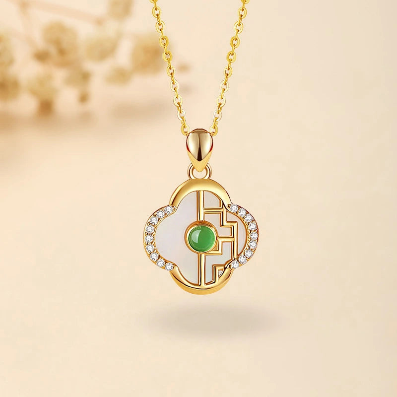 Jade Clover Necklace "Royal Symphony" Gold-Plated Silver