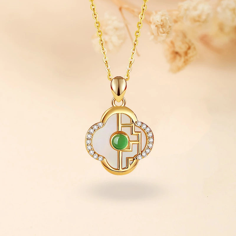 Jade Clover Necklace "Royal Symphony" Gold-Plated Silver