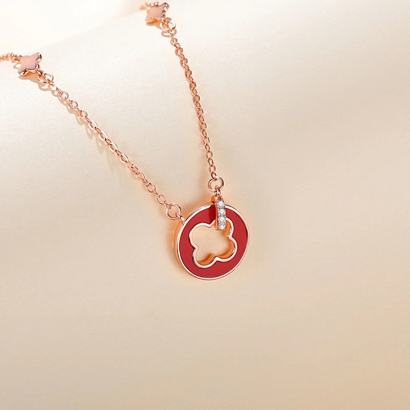 Collier Trèfle "Rouge Fortune" Argent Or Rose