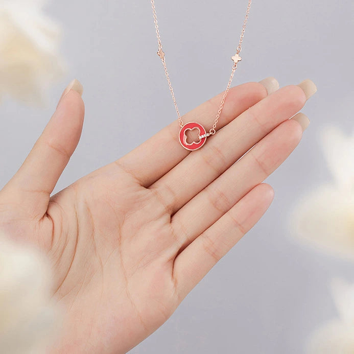 Collier Trèfle "Rouge Fortune" Argent Or Rose