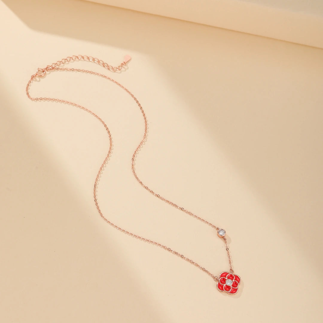 "Ruby Floral" Clover Necklace Silver