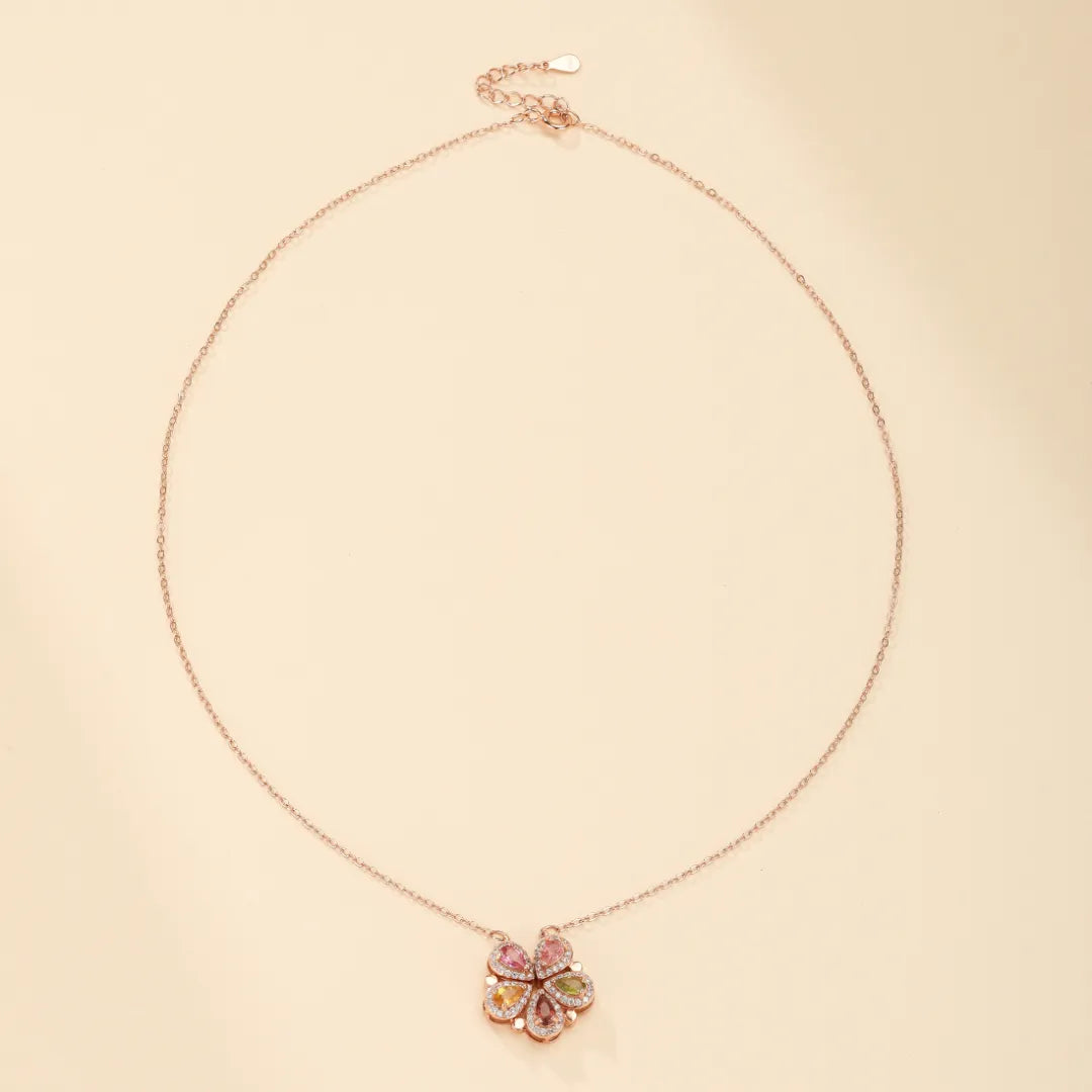 
Collana Trifoglio Tormalina "Fiore Fortunato" Argento Dorato Oro Rosa