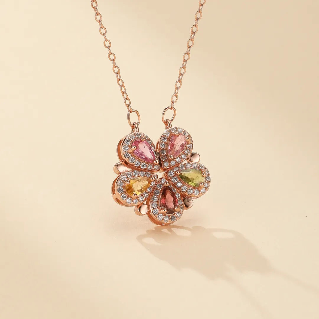 
Collana Trifoglio Tormalina "Fiore Fortunato" Argento Dorato Oro Rosa