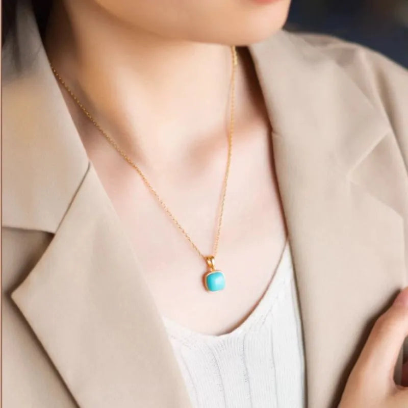 Turquoise Necklace "Perfect Square" Gold-Plated Silver