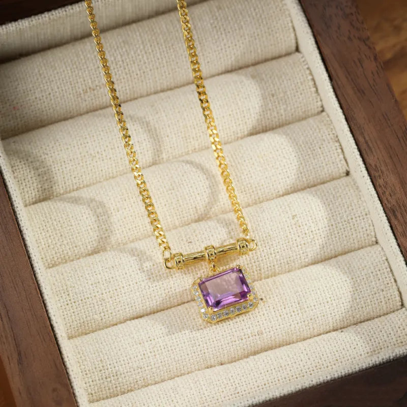 Amethyst Necklace "Charm Gem" Gold Plated Silver