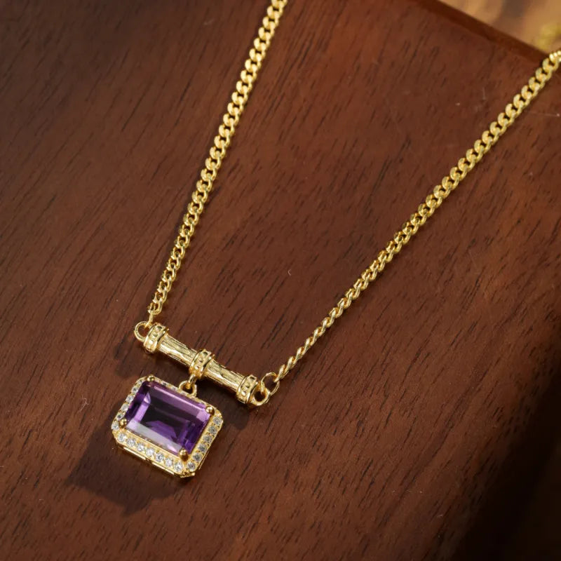 Amethyst Necklace "Charm Gem" Gold Plated Silver