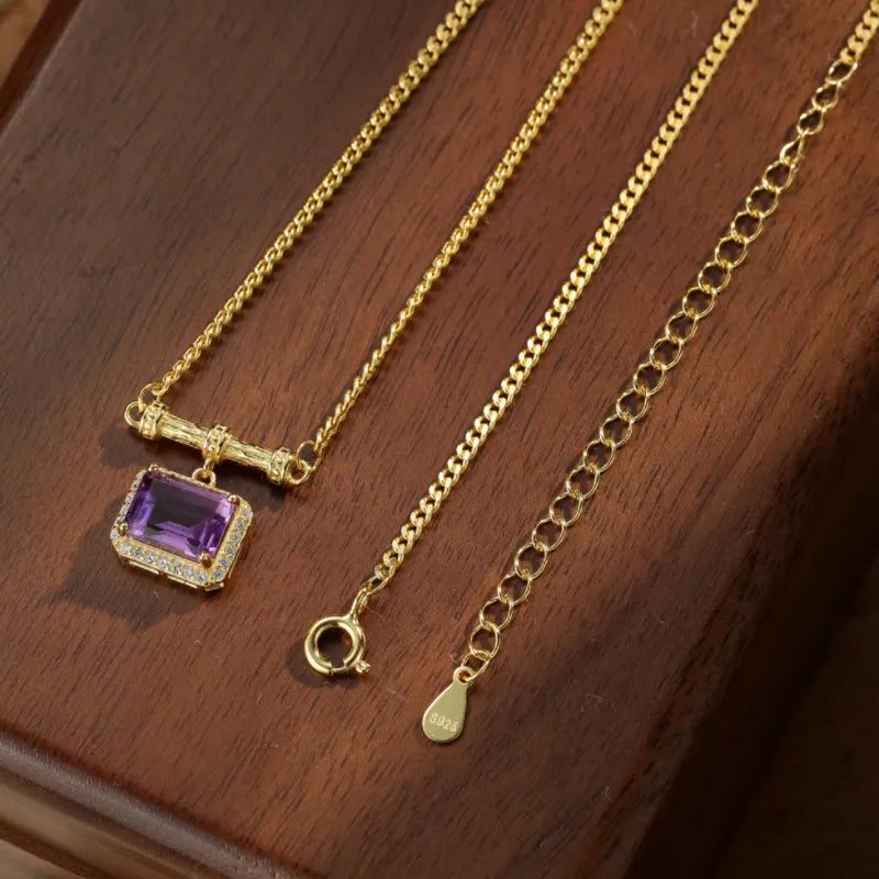 Amethyst Necklace "Charm Gem" Gold Plated Silver