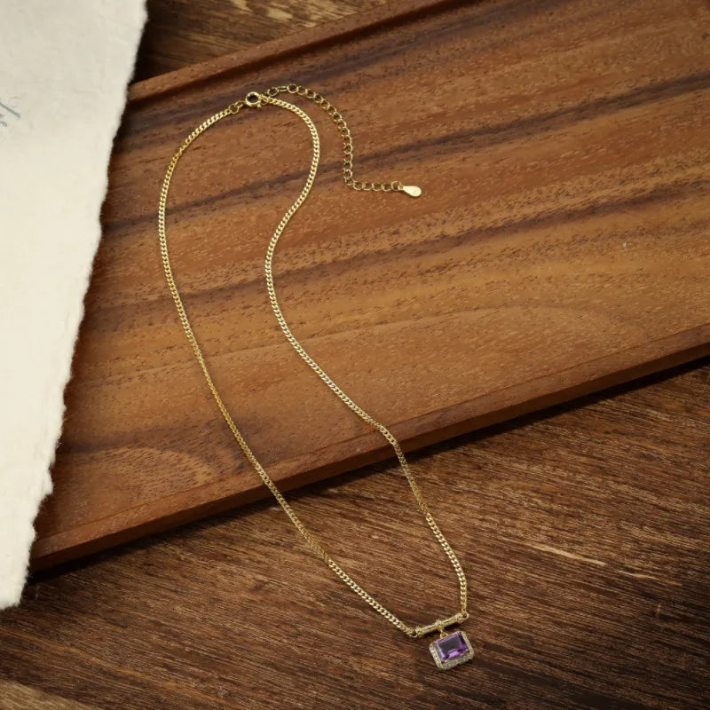 Amethyst Necklace "Charm Gem" Gold Plated Silver