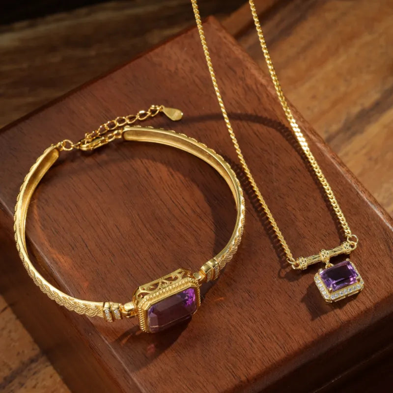 Amethyst Necklace "Charm Gem" Gold Plated Silver