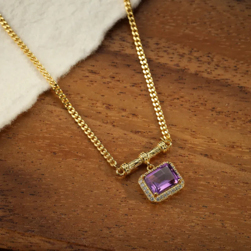 Amethyst Necklace "Charm Gem" Gold Plated Silver