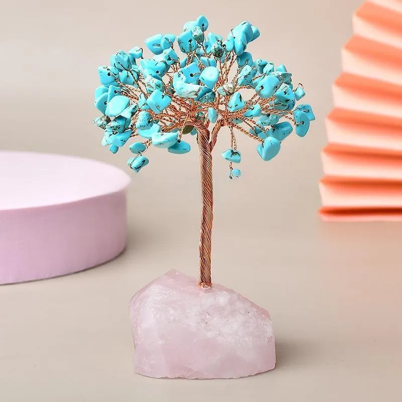 Joie de Vivre - Tree of Life in Turquoise and Base in Rose Quartz