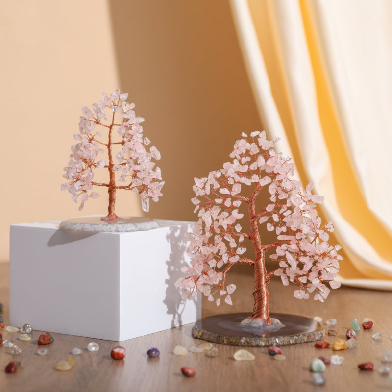 Sérénité - Arbre de Vie en Forme de Sapin Quartz Rose