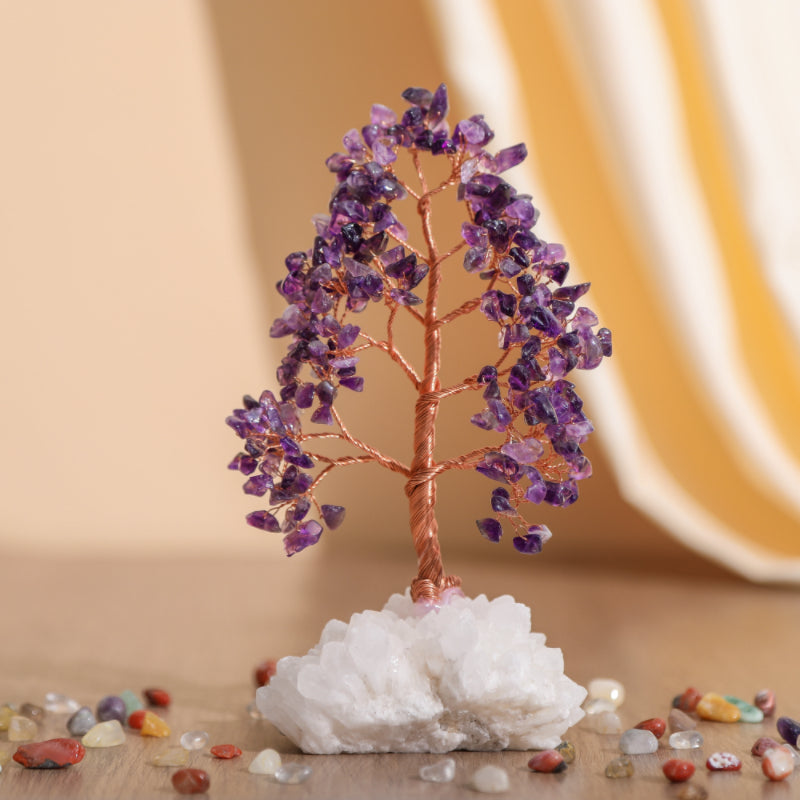 Sublime - Tree of Life in the Shape of a Fir in Amethyst and Clear Quartz