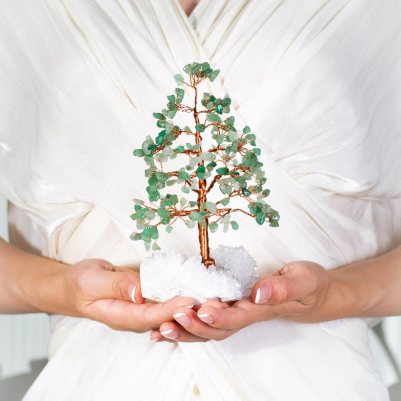 Sublime - Tree of Life in the Shape of a Fir in Aventurine and Clear Quartz